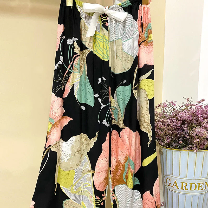 Cotton Silk Pajama Pants Ladies Summer Thin Section Cartoon Printed Casual Pants Pregnant Women Can Wear Single Pants