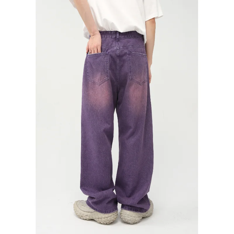 2022 Four Seasons New Korean Version Personality Straight Purple Wide Leg Jeans for Men Oversized Retro Fashion Jeans for Men