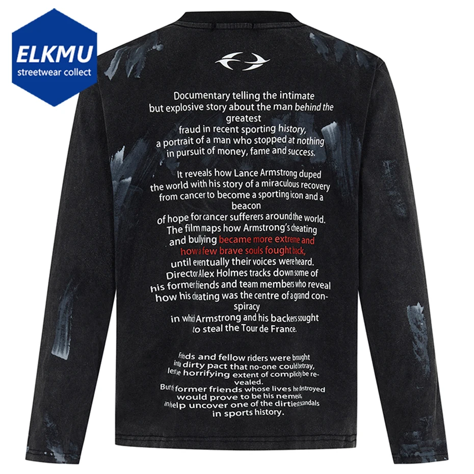 

Vintage Streetwear Men T Shirts Letter Printed Black White Loose Long Sleeve T-shirt Harajuku Hip Hop Oversized Y2K Tshirt Tee