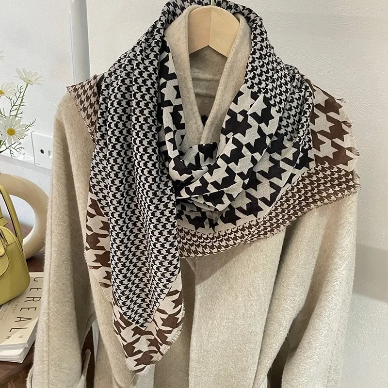 

Новинка Весна 2022, женский шерстяной шарф в клетку, подходящий по цвету, тонкая стильная декоративная шаль, большой квадратный шарф, приятный на ощупь шарф