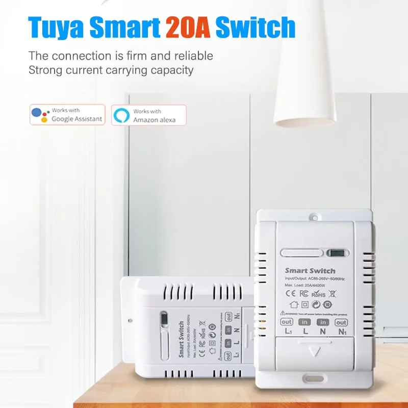 

20a Tuya Wifi Wifi Breaker Child Lock Function Smart Home 85v-265v Support Alexa Google Home 20a Wireless Switch High-power