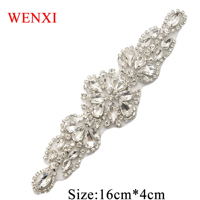 

WENXI 10PCS Handmade Rhinestones Appliques Patch For Wedding Dress Belt Clear Rose Gold Crystal DIY Bride Gown Waistband WX891