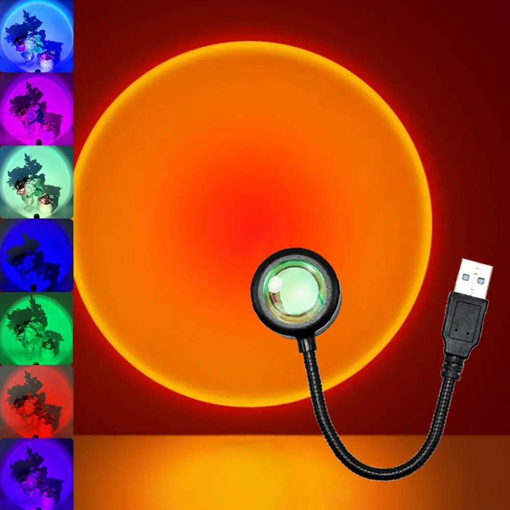 

LED Sunset Lamp Projector Night Light for Bedroom Decoration Portable Colorful Flexible Adjustable Background Atmosphere Light