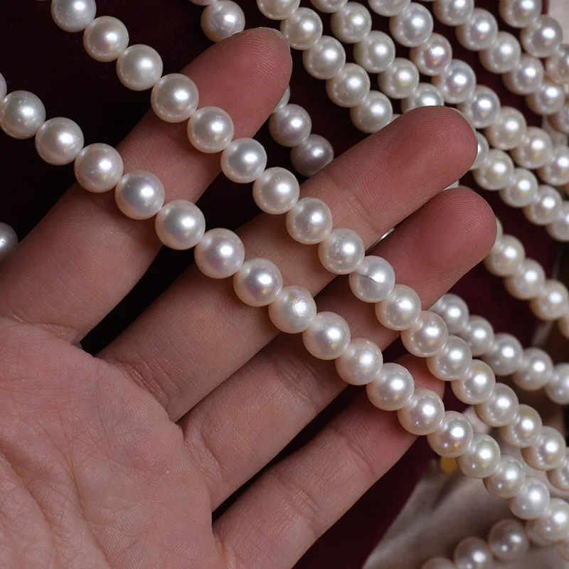 

8mm Near-Round Micro-Defect Glare Natural Freshwater Real Pearl Loose Bead Nude Beads Semi-Finished DIY Material Necklace
