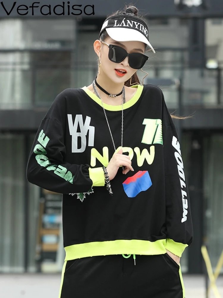 

Vefadisa Women Long Sleeves Crew Neck Sweatshirt Loose Wild Letter Printing Age Reduction Short Sweatshirt 2023 Autumn LHX1549