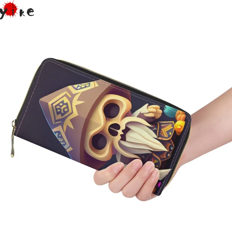 

Yikeluo Brand Design Carteras Punk Style Skull Long PU Wallet Female Cute Clown Skull Print Women's Wallet Bank Card Bag