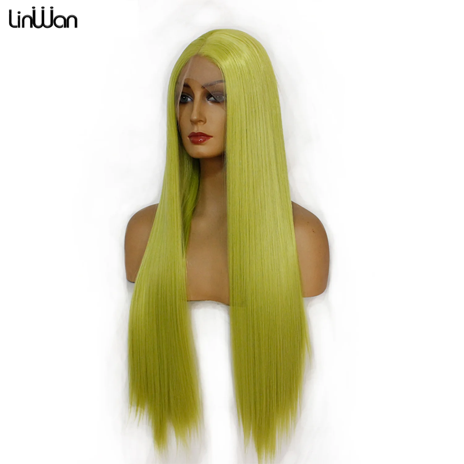 LINWAN Synthetic Lace Front Wigs For Black Women Natural Color Long Silky Straight Middle Part Lace Wig Heat Resistant Fiber