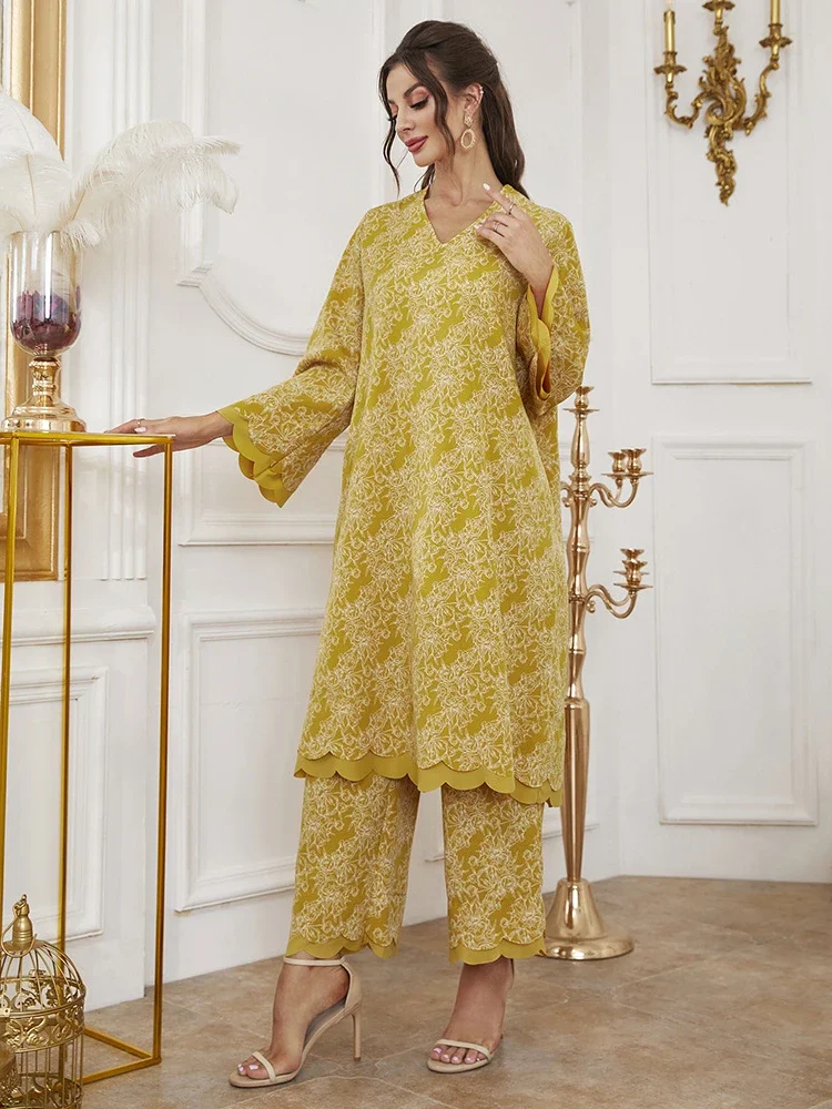 Осеннее марокканское платье мусульманский женский комплект Абая из 2 предметов