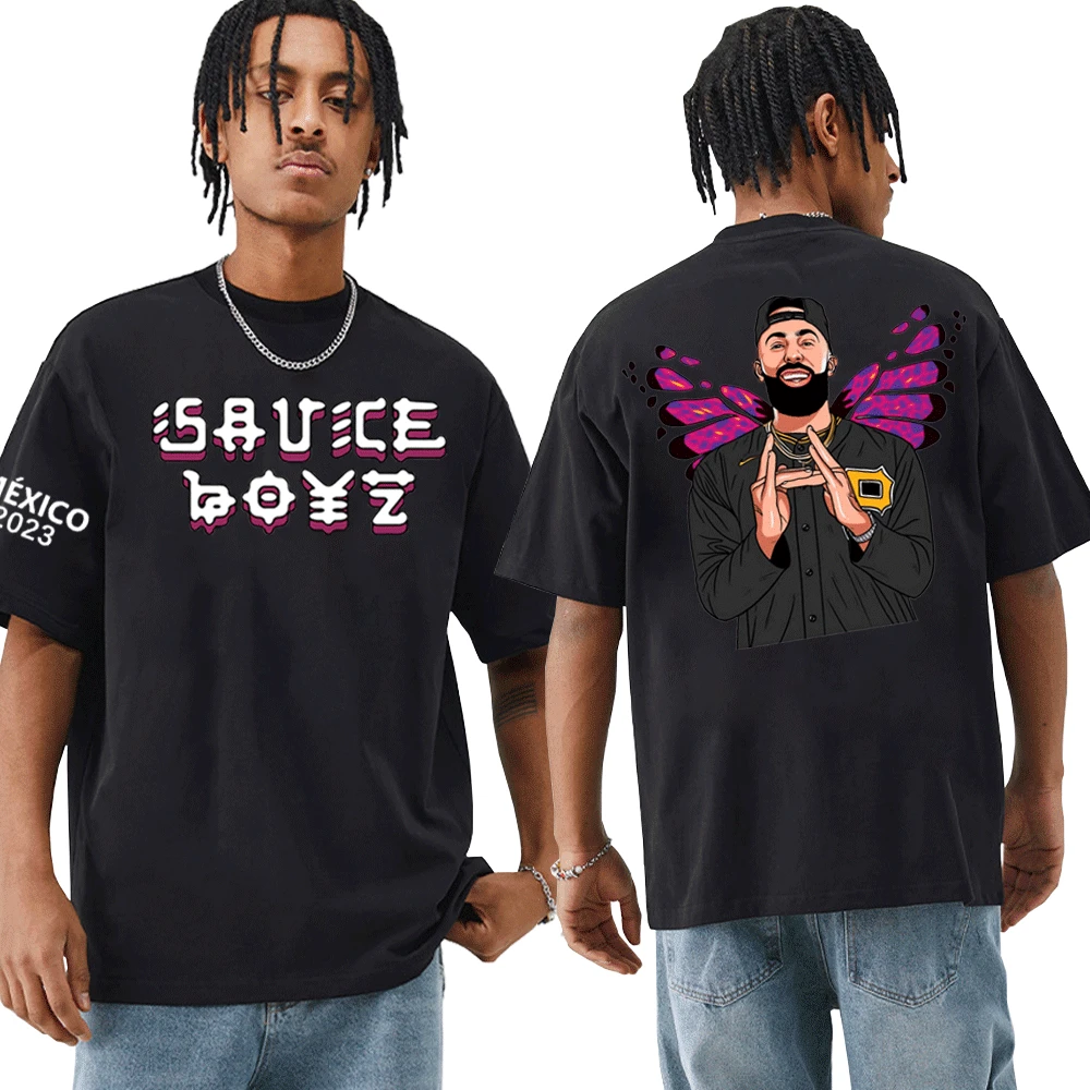 

Rapper Eladio Carrion T-shirt Sauce Boyz Monarca Print T-shirts Men's Women's Short Sleeve Oversized Harajuku Streetwear T Shirt