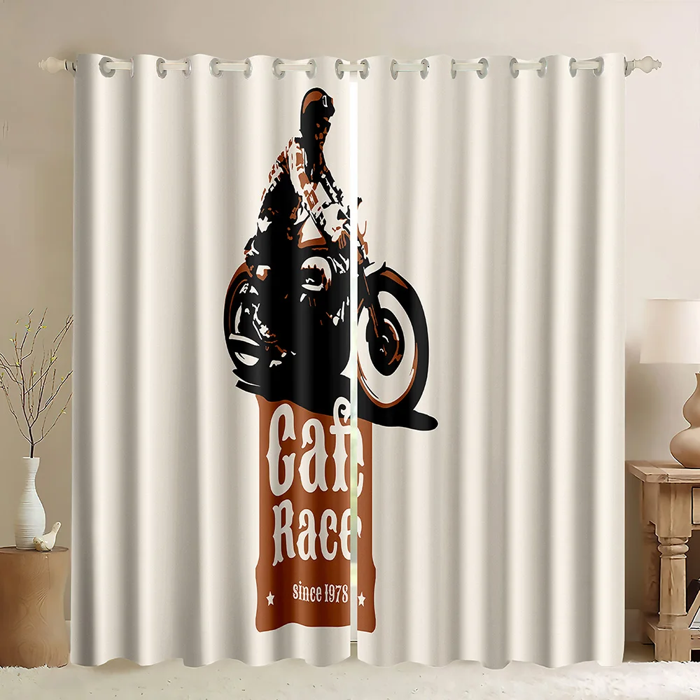Retro Poster Blackout Curtains,Vintage Rustic Motorbike Motorcycle Sport Theme Art Printed Cafe Race Motorcycle Blackout Curtain