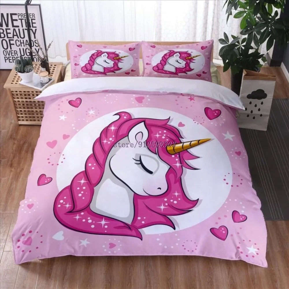 

Kawaii Unicorn 3D Print Bedding Set for Kids Crib Children Baby Cartoon Duvet Cover Set Pillowcase Blanket Quilt Cover 3 Pieces