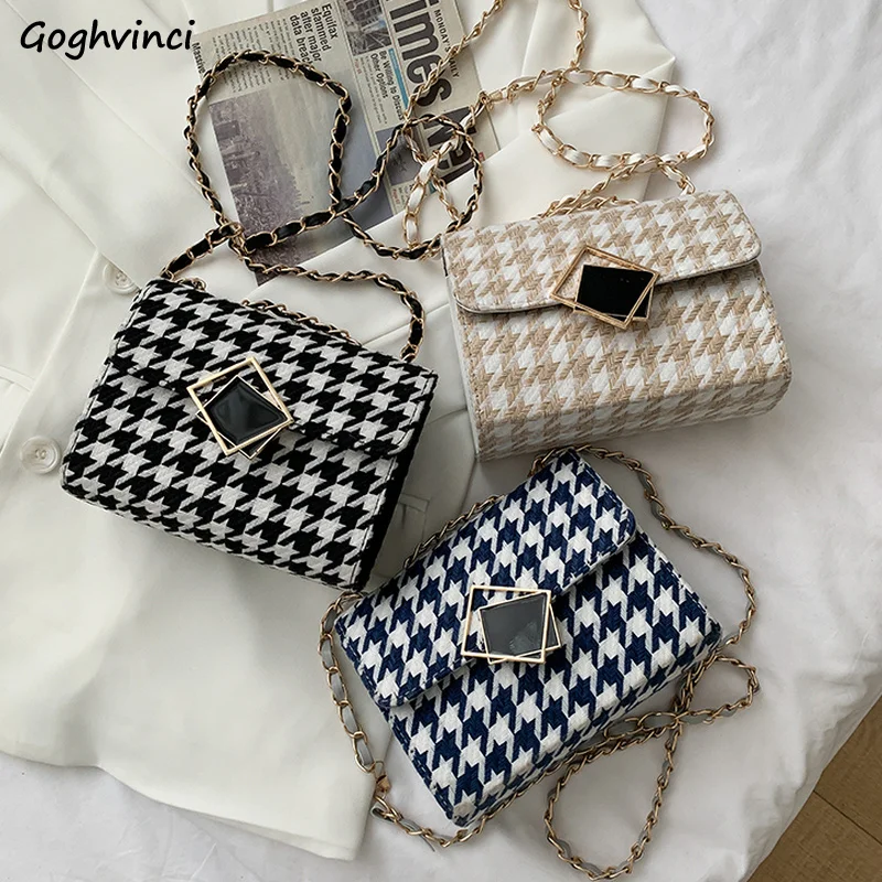 

Женские сумки через плечо Houndstooth, квадратная сумка через плечо с цепочкой в стиле ретро, корейская мода, универсальная сумка-тоут через плеч...
