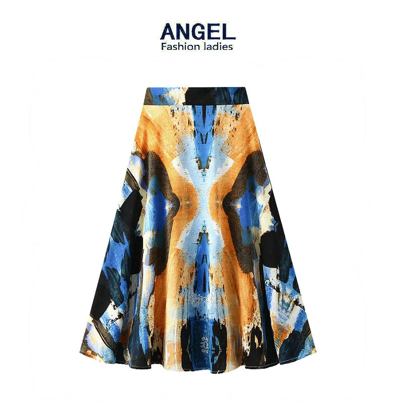 

High Quality 2023 Elegant Women Clothes Female New Watercolor Print Skirt Spring Summer Light Cooked Wind A-Line Dress Traf Y2k