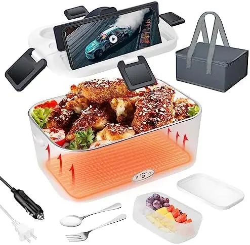 

Electric Lunch Box 80W Food Heater 110V/12V~24V, 1.8L Larger Self Heating Lunch Box 2 in 1 Portable for Car/Truck/Home/Work, Hea