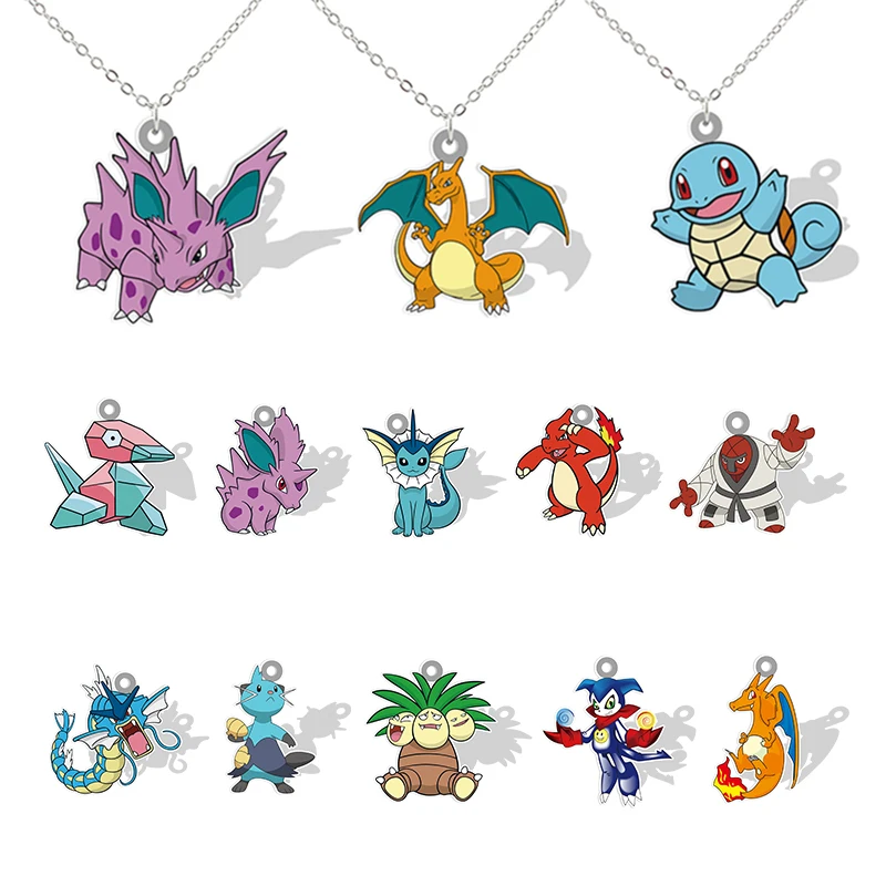 

Pocket Monsters Link Chain Necklace 2D Resin Pokemon Photo Pendants Mimikyu Charizard Blastoise PVC Jewelry For Cosplay BKM260