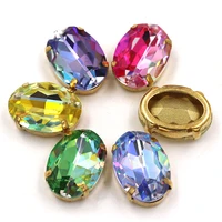 high quality glass crystal stones oval shape golden claw setting laser rhinestones sew on shoesbagsclothing accessories