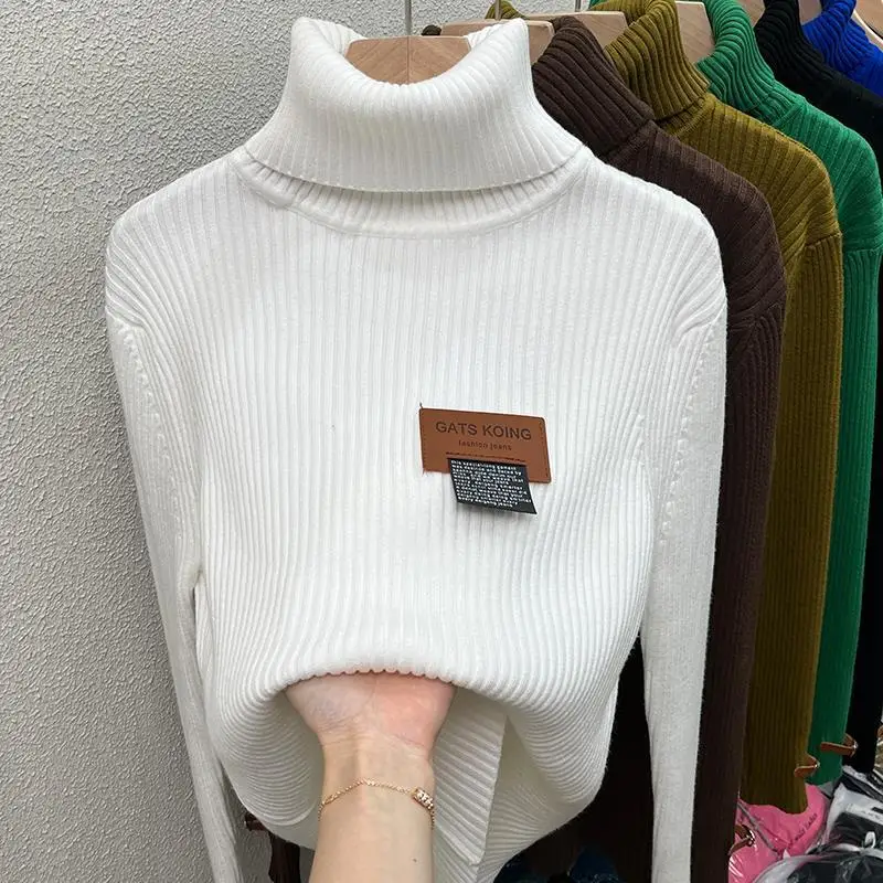 Женский свитер с высоким воротом вязаный на осень и зиму модный однотонный