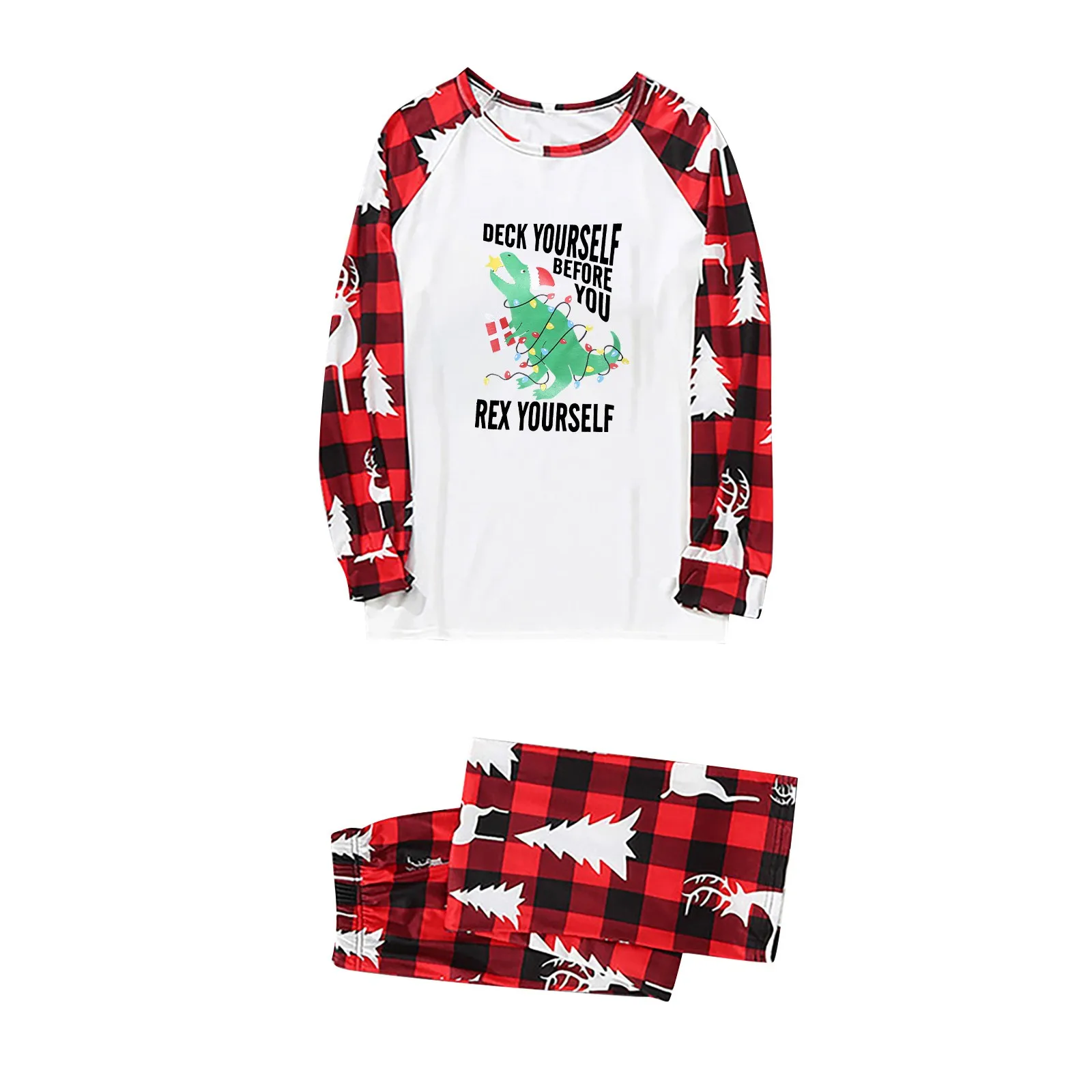 

Family Christmas Pajamas Set Plaid Raglan Sleeve Top And Printed Pants Homewear For Mom Family Matching Pajamas Pants