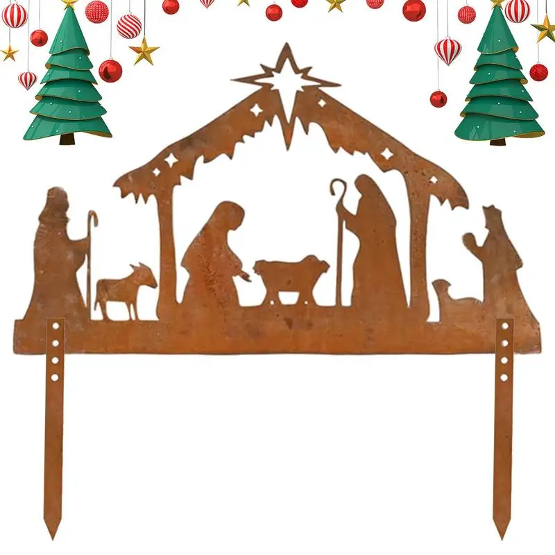 

Outdoor Nativity Scene Display Metal Nativity Scene Silhouette Yard Sign Metal Stakes Display Merry Christmas Lawn Decor