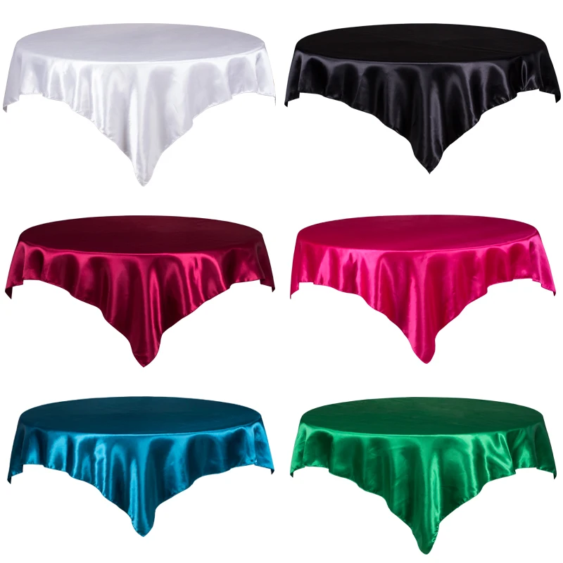 Скатерть квадратная из полиэстера однотонная атласная для стола свадебного