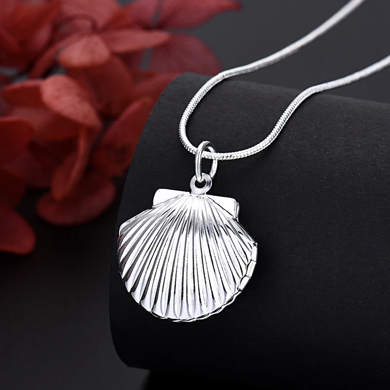 

Hot Cute 40-75cm 925 Sterling Silver Seashell Heart Photo Frame Necklace Chain for Woman Wedding Jewelry Wholesale