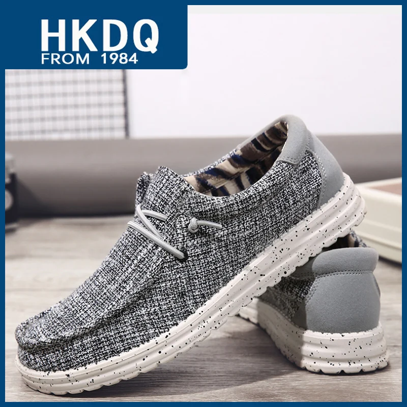 

HKDQ Summer Lightweight Black White Male Loafers Breathable Slip-on Men's Linen Shoes Fashion Comfort Non-slip Mens Casual Shoes