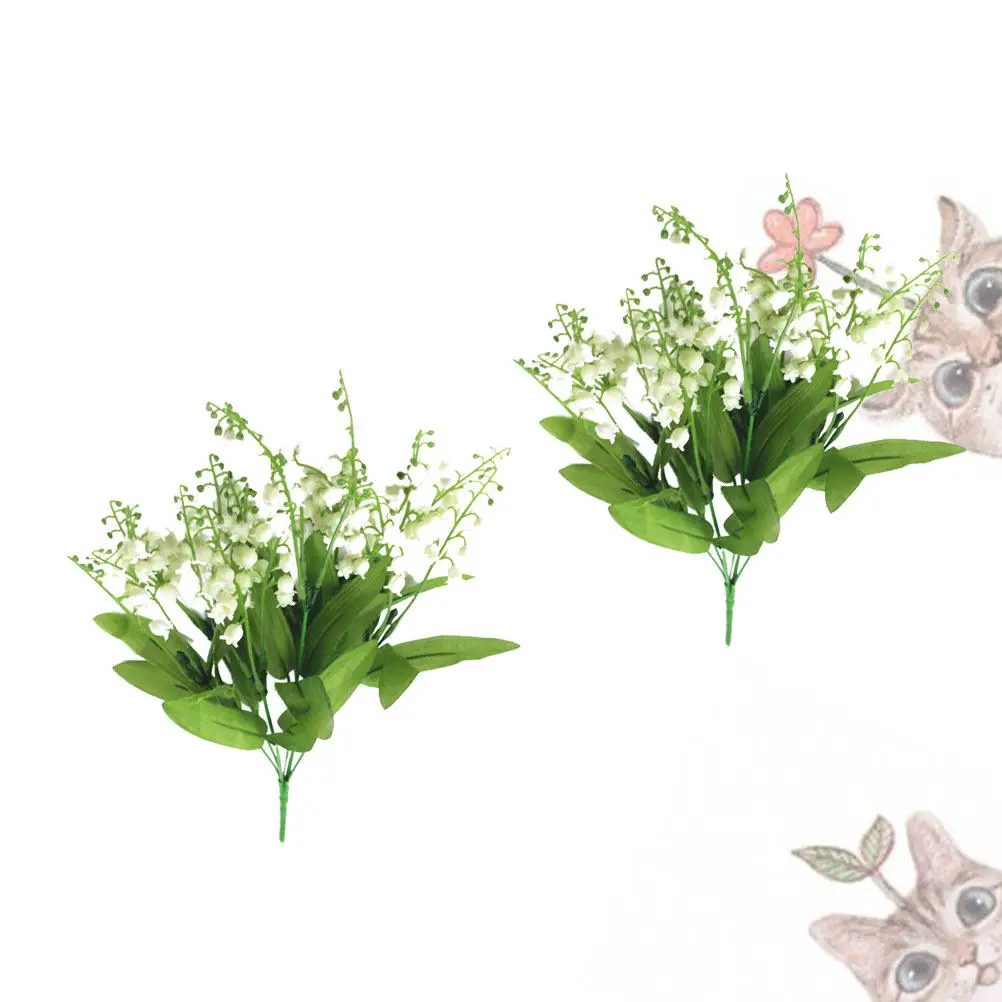 Искусственный букет из 2-х имитаций ландышей (Convallaria Majalis) с 7 ветками для свадебного декора, украшения дома, праздничных мероприятий, зеленый (art.: 3920dc2dd6aef) - 3920dc2dd6aef