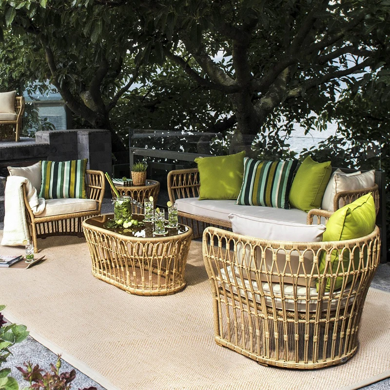 

Rattan ins outdoor single and double sofa adult coffee table leisure garden furniture combination terrace PE rattan chair