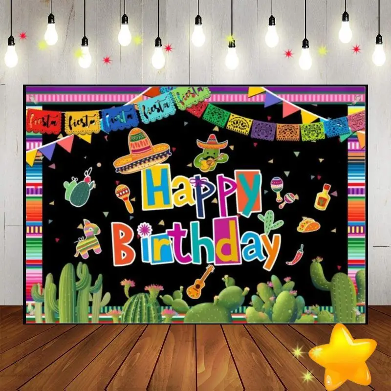 

Mexican Fiesta Carnival South America Cactus Banner Background Baby Shower Decoration Custom Birthday Backdrop Freedom Photo