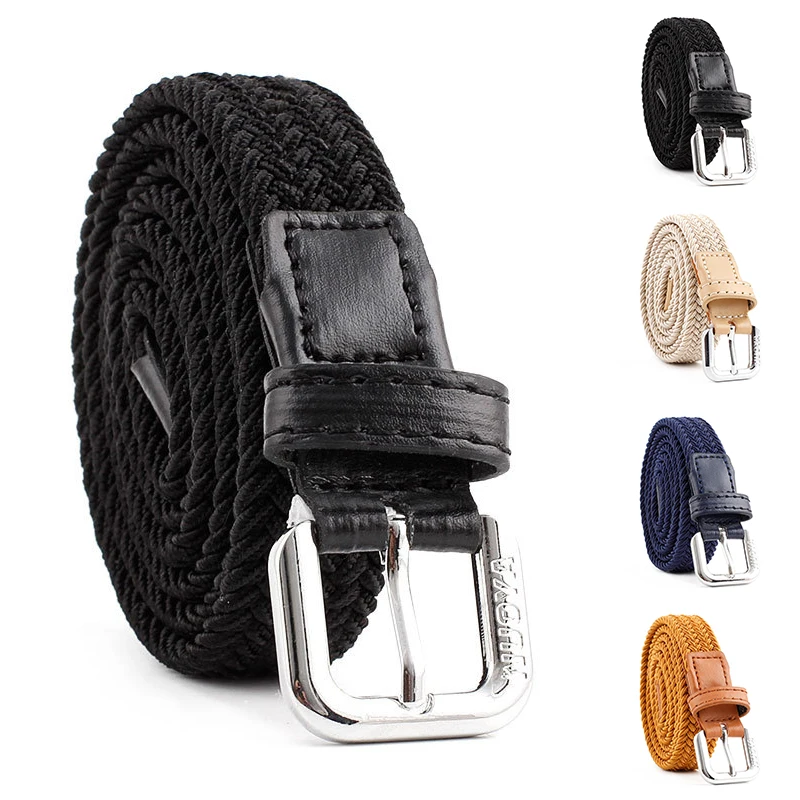 

Solid Color Alloy Pin Buckle Canvas Elastic Belt Unisex Thin Belt Fashion Casual Woven Waistband Jeans Decorative Knitted Belt
