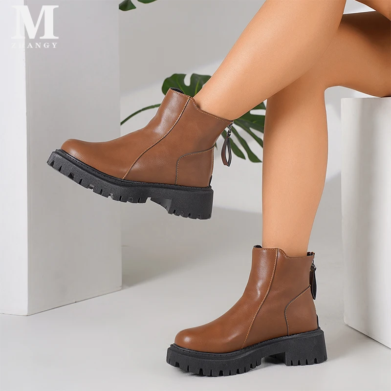 Женские ботильоны на платформе модная кожаная обувь среднем каблуке женские