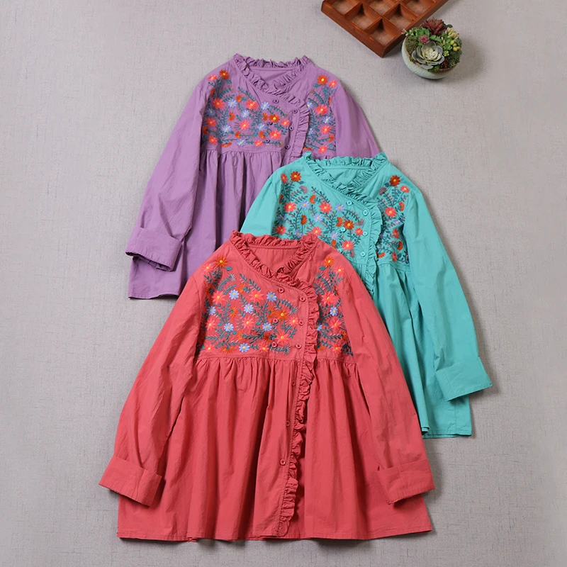 

Милый Мори вышитый Топ для женщин с длинным рукавом v-образным вырезом повседневные топы 921-122