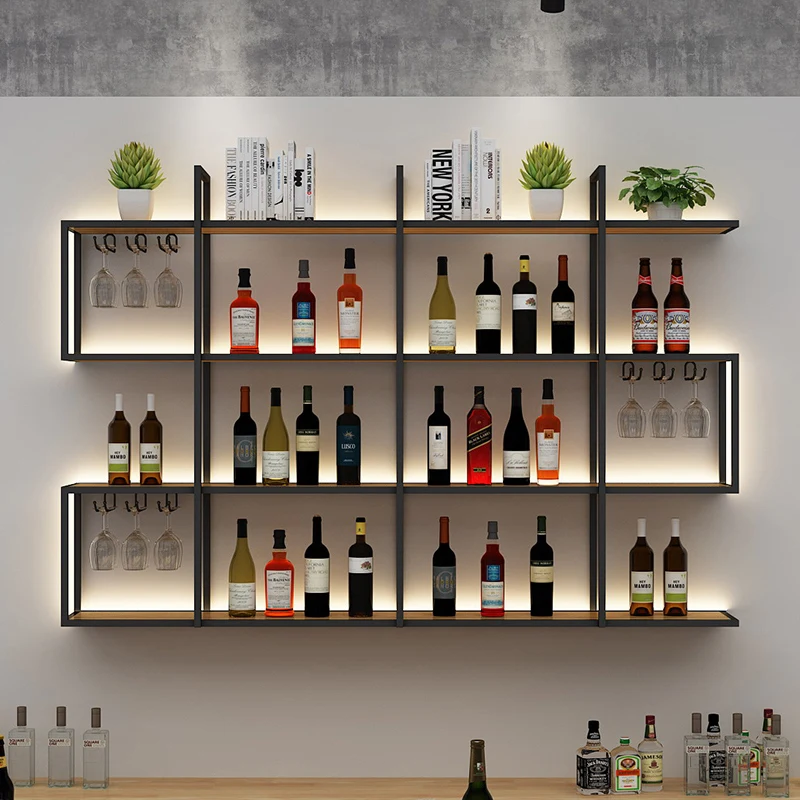 

Vertical Black Wine Racks Wall Metal Light Luxury Liquor Commercial Wine Rack Home Restaurant Bar Mueble Para Vinos Showcase