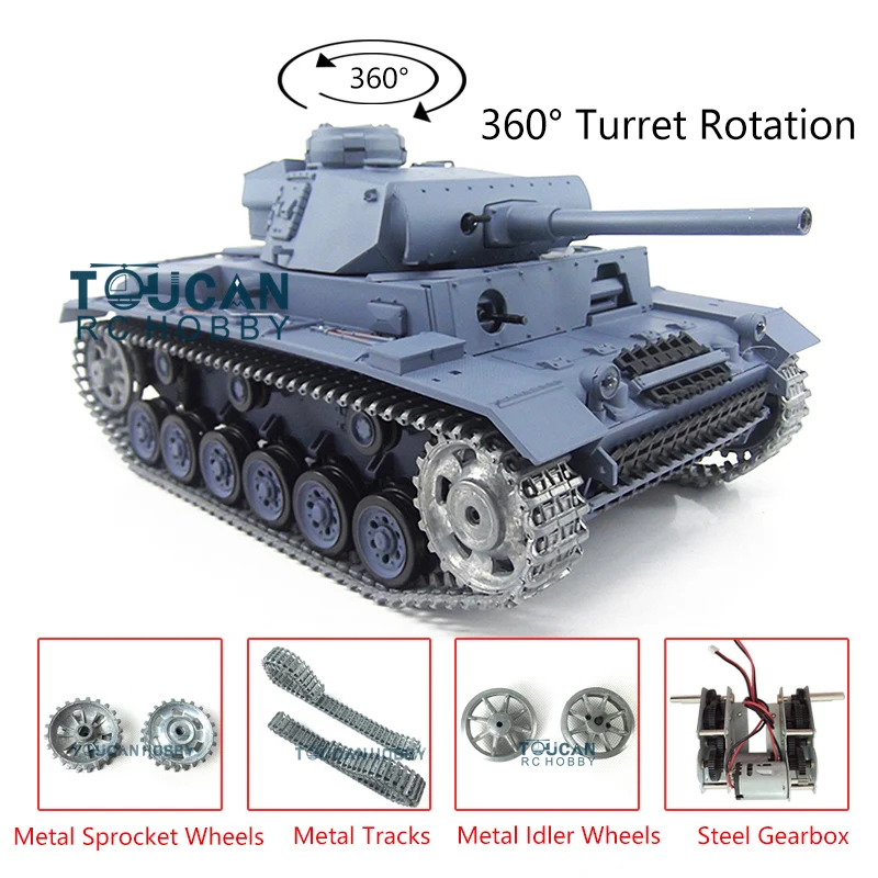 

Upgraded Ver Henglong 1/16 TK7.0 Panzer III L RC Tank 3848 360 Turret Metal Driving Motor Tracks