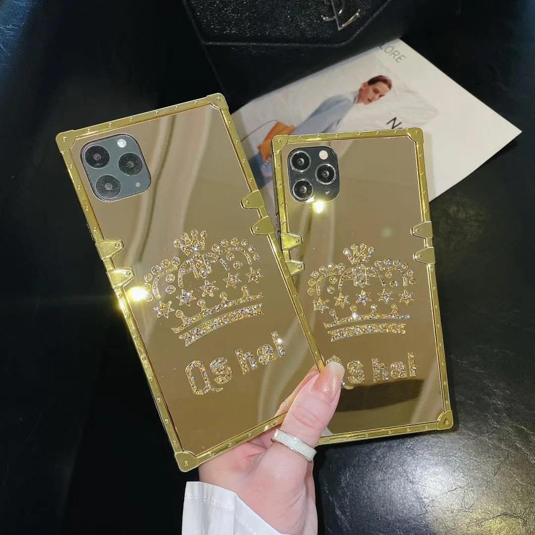 Luxury Square Gold Crown Phone Case For iPhone 11 Pro Max 12 Pro Max 12 Mini X XR XS Max 8 7 Plus SE 2020 Couples Soft TPU Cover