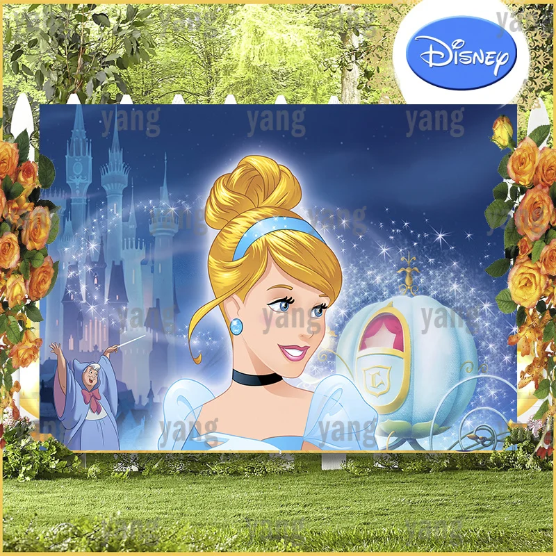 

Cartoon Disney Romantic Cinderella Princess Custom Beautiful Castle Glitter Satrs Backdrop Birthday Party Photography Background