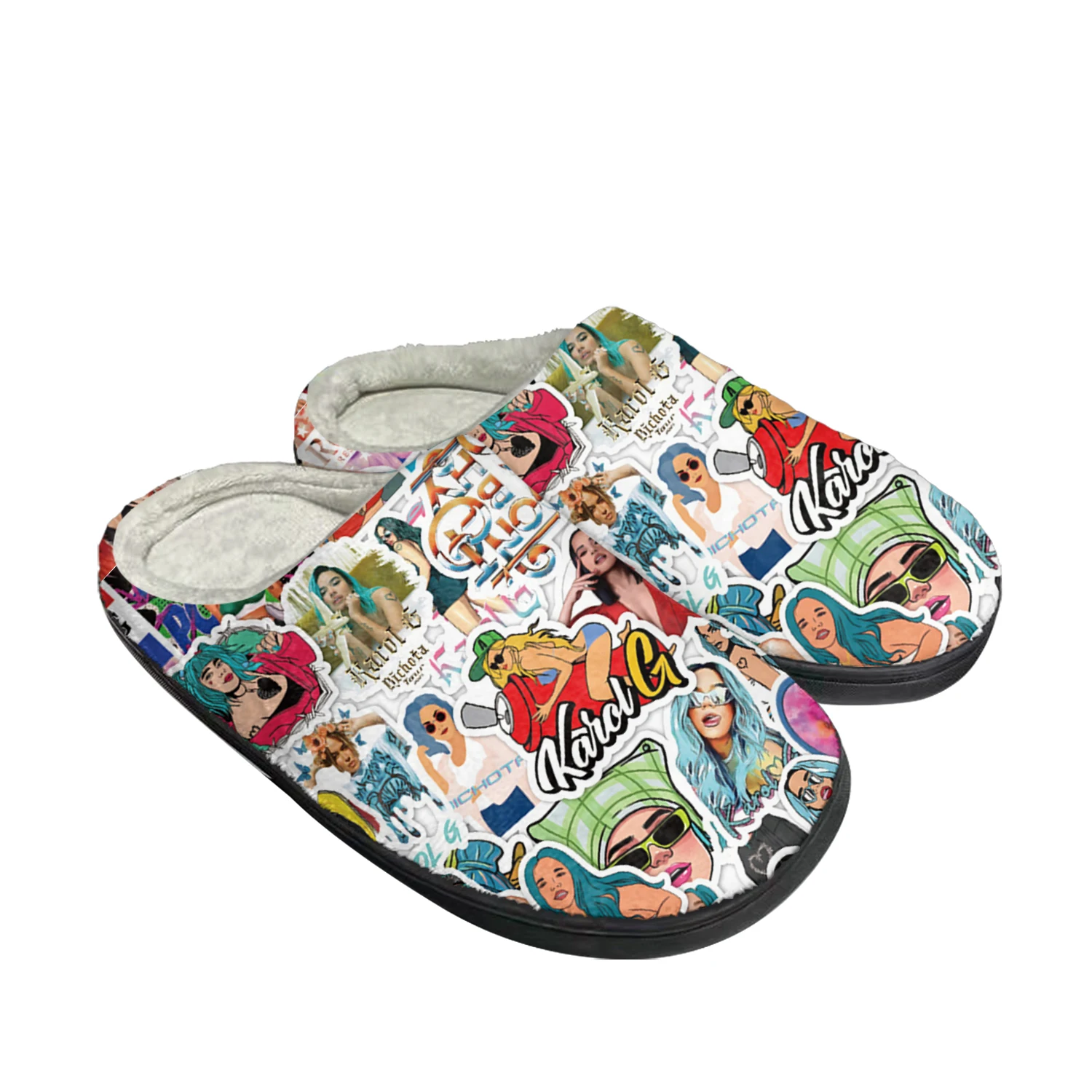 Karol G Singer Printed Home Cotton Custom Slippers Mens Womens Sandals Plush Bedroom Casual Keep Warm Shoe Thermal Slipper Black