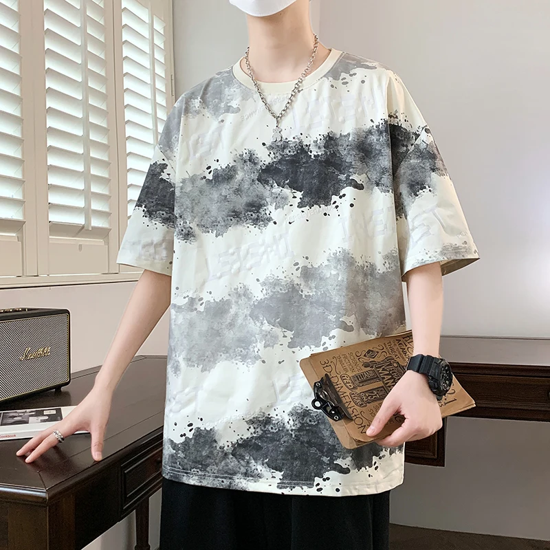 Модные летние мужские футболки 2024 хлопковые повседневные камуфляжные свободные