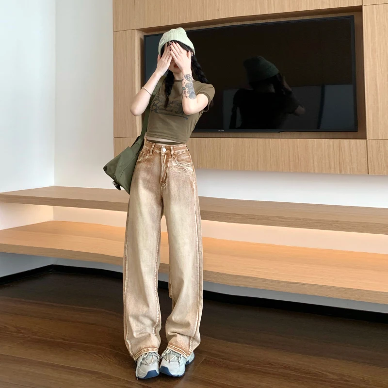 Aesthetic Vintage Cargo Women's Pants Y2k High Waist Straight Baggy Jeans Casual Chic Fake Zippers Pocket Female Trousers 2023