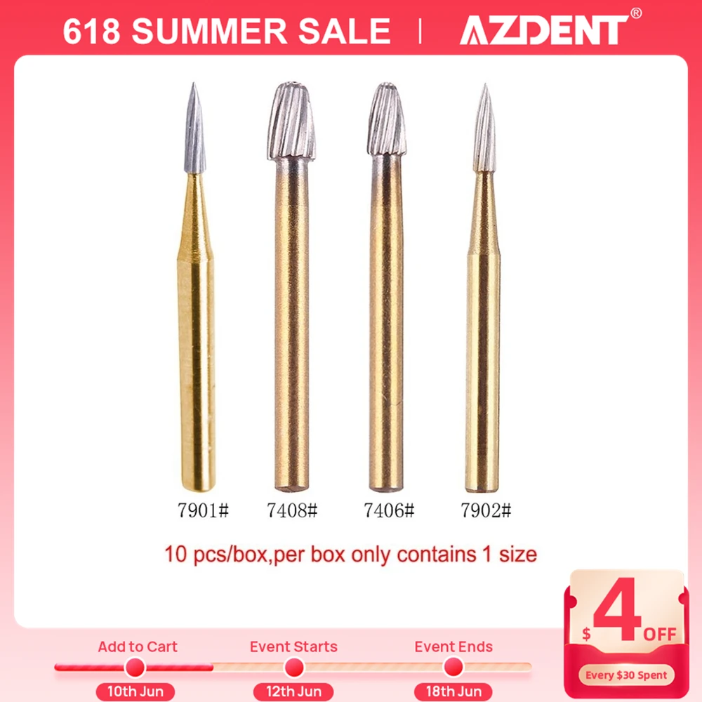 

AZDENT 10 шт./коробка стоматологические боры Вольфрам карбидная дрель для высокоскоростного наконечника FG7901/FG7902 /FG7406/FG7408 Обрезка и отделка