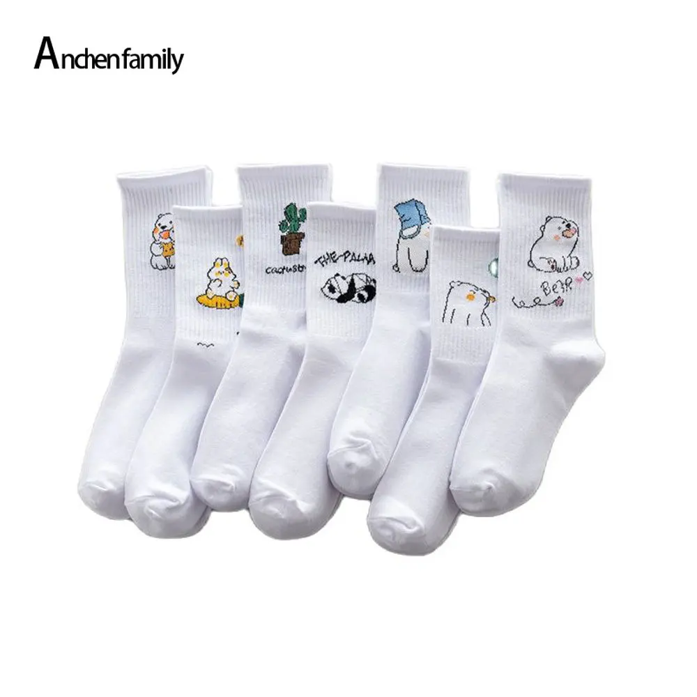 

Новые спортивные женские носки Ins с белым мультяшным медведем пандой кроликом милые хипстерские уличные носки женские мягкие хлопковые мил...