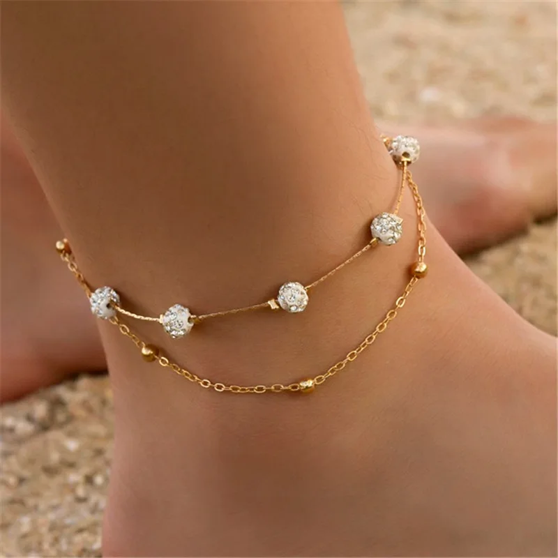 

Women Round Ball Anklet Bracelet Foot Anklets Ankle Chain Gold Crystal Beach