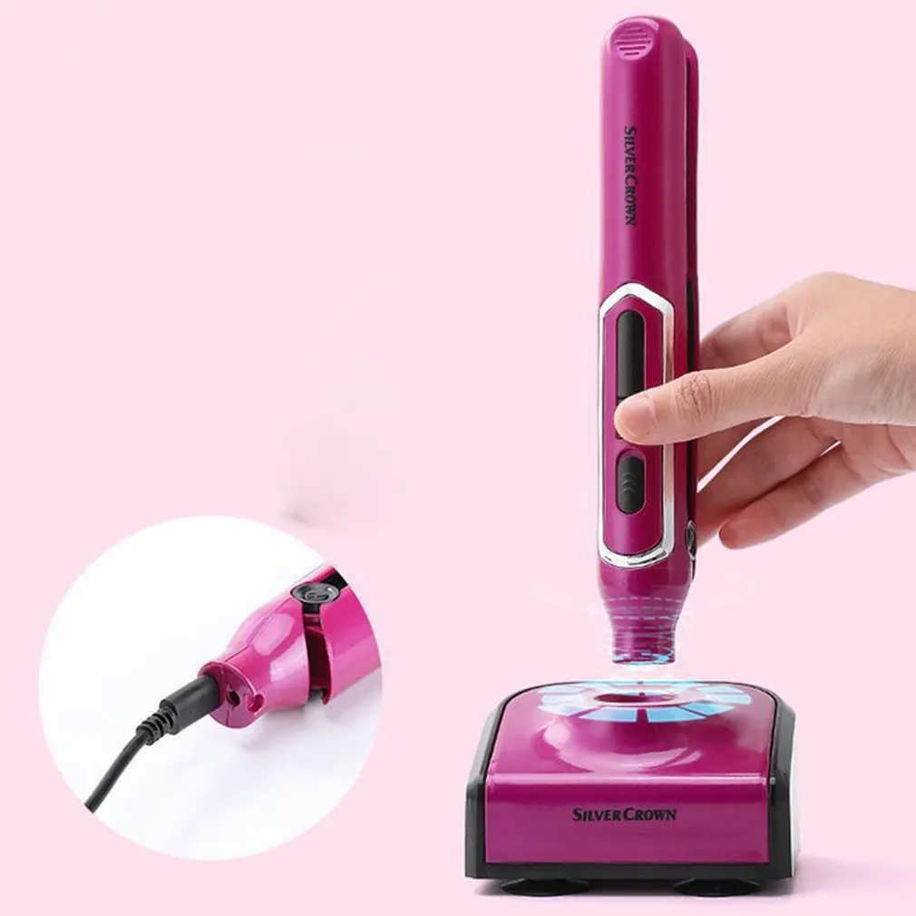 

USB Rechargeable Hair Straightener Wireless Mini Hair Curling Stick With USB Base Portable Professional Hair Curler
