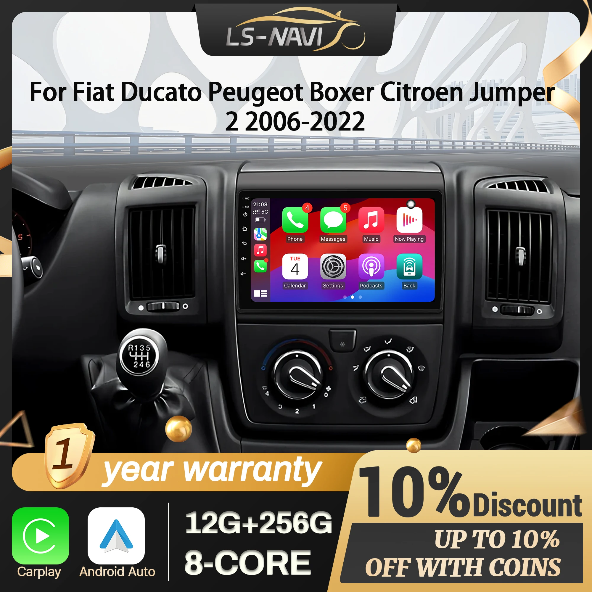 Фото Для Fiat Ducato Peugeot Boxer Citroen Jumper 2 2006-2022 Android 14 автомобильный радиоприемник мультимедийный беспроводной экран CarPlay BT стерео №2