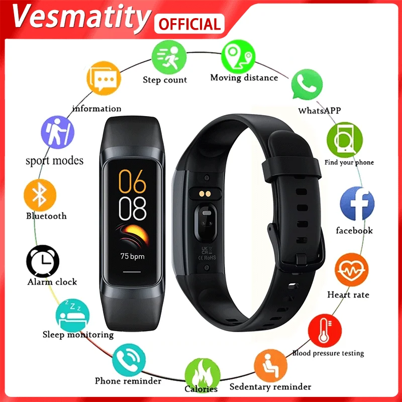 

Умные часы C60 с термометром, цветным экраном 1,1 дюйма