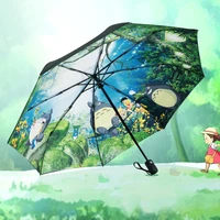 hayao miyazaki totoro design umbrella for women two layers surface three fold fully automatic female uv cartoon print umbrellas