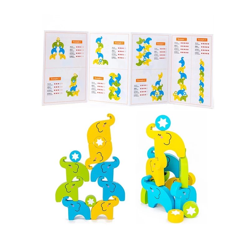 

Kids Wooden Elephant Building Blocks Balance Stacking Game Early Educational Puzzle Toy