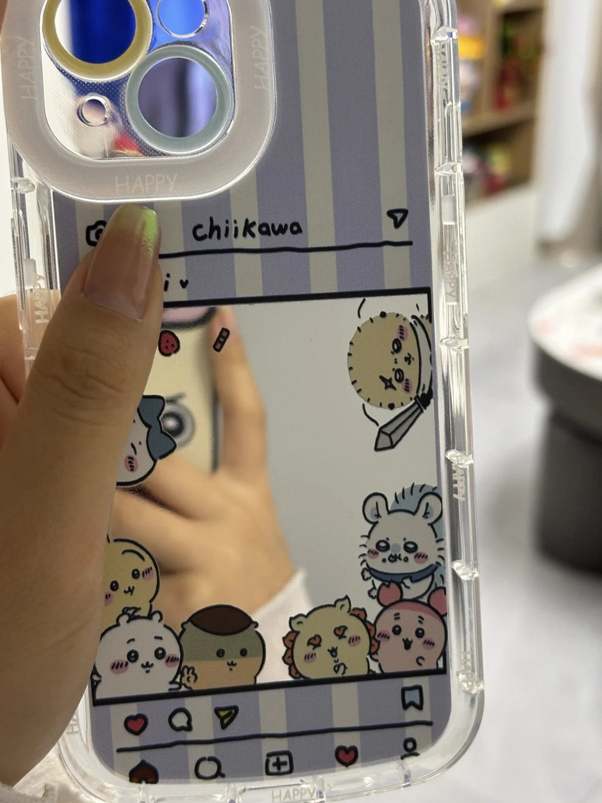 Фото НОВЫЙ Чехол-зеркало для телефона с мультяшными персонажами Momonga Chiikawa для iPhone 17 Pro Max 16, милый чехол-зеркало Rakko Kurimanju из ПВХ, подарок для девочки №3