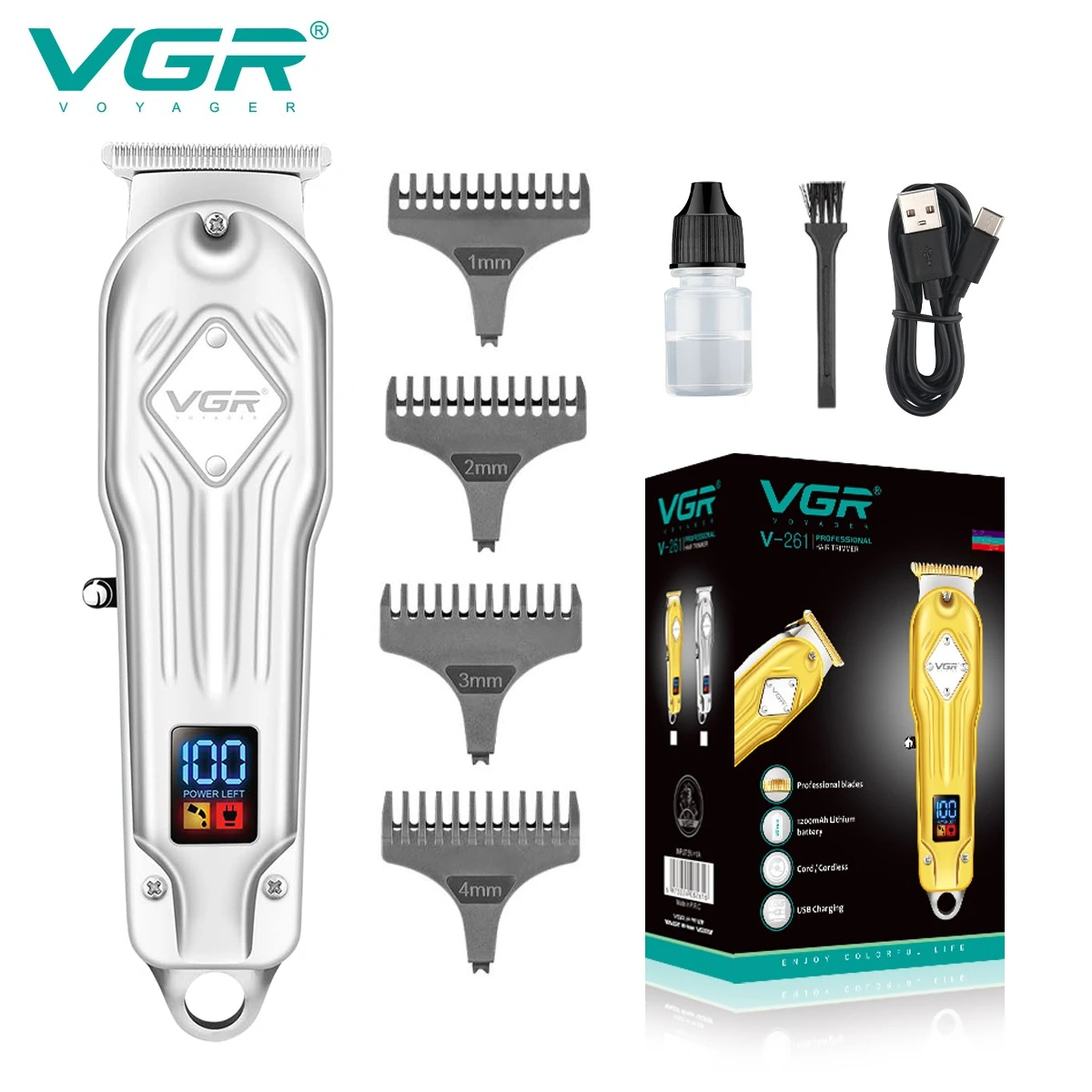 

VGR Clipper Professional Haircut Machine Electric Beard Trimmer Portable Hair Cutting Machine Cordless Clippers for Men V-261