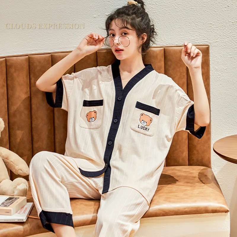 Пижамный комплект женский с коротким рукавом брендовая японская кимоно PJ